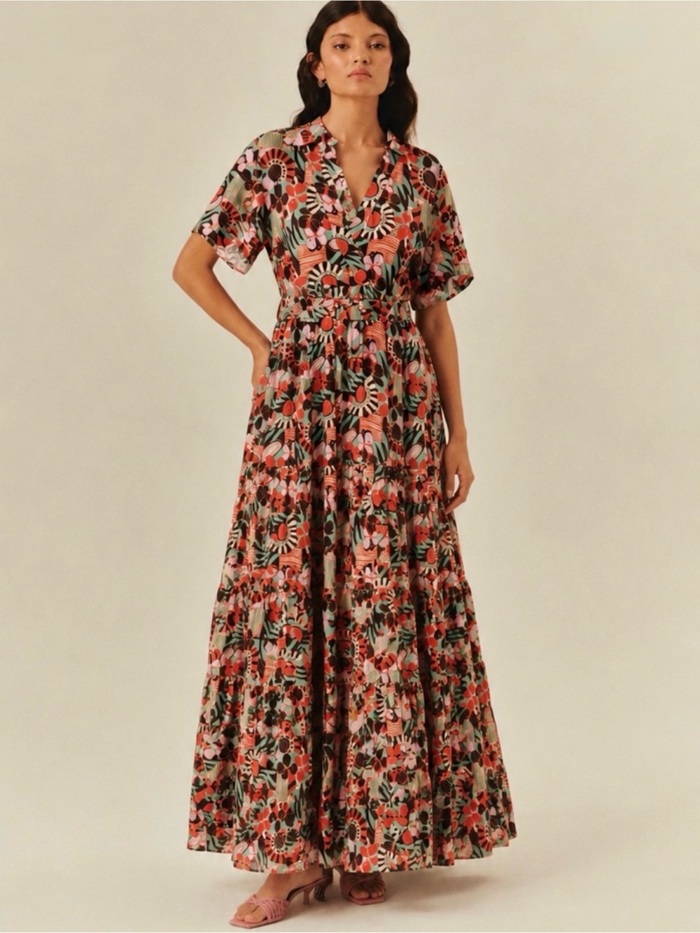 Anthropologie Exquise Elbise Floral Multicolor Tiered Maxi Dress